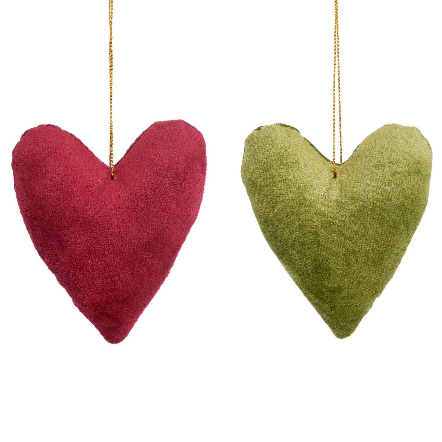 Handmade Green and Red Velvet Hanging Heart Decorations