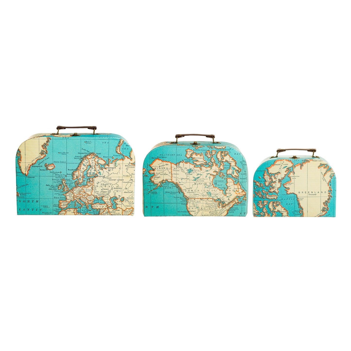 Vintage Map Suitcases - Set of 3