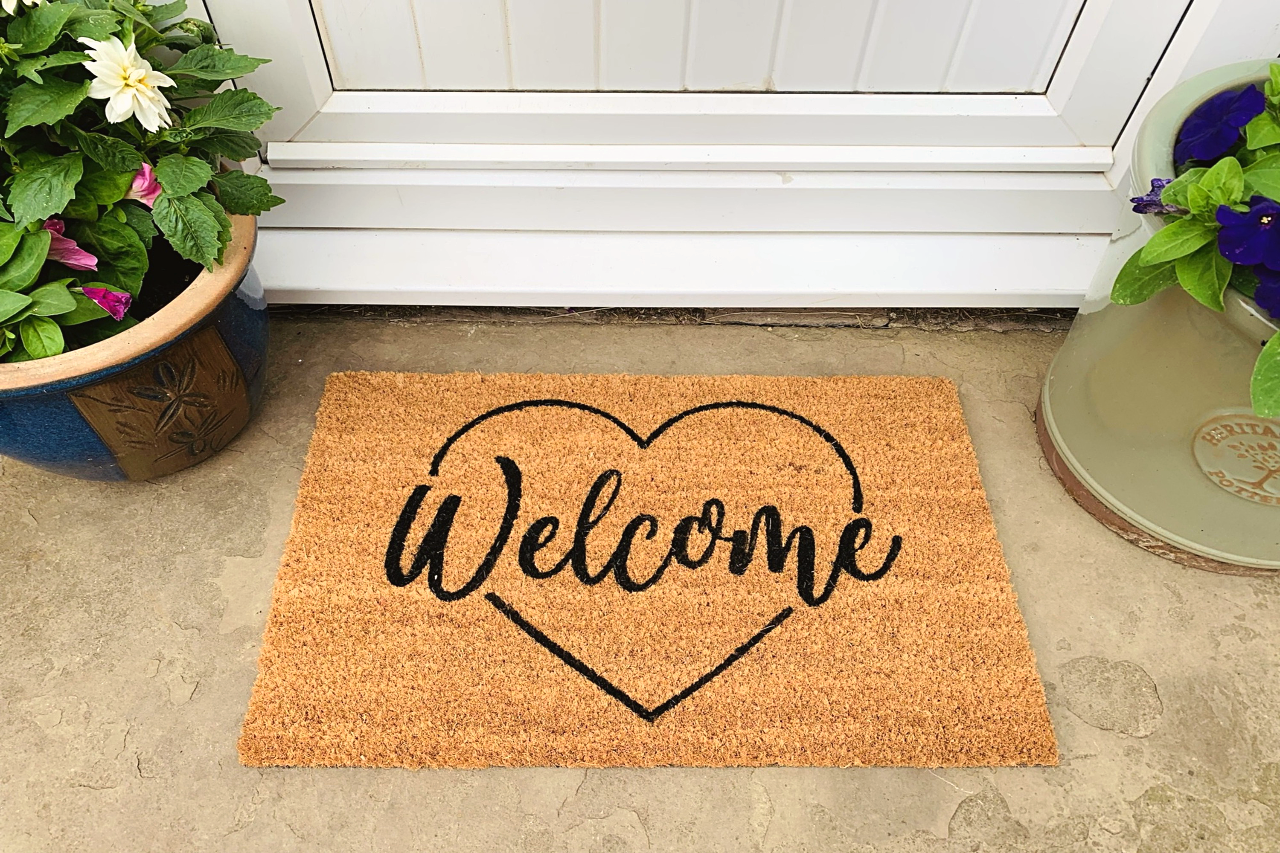 Coir Doormat with Welcome & Heart Shape