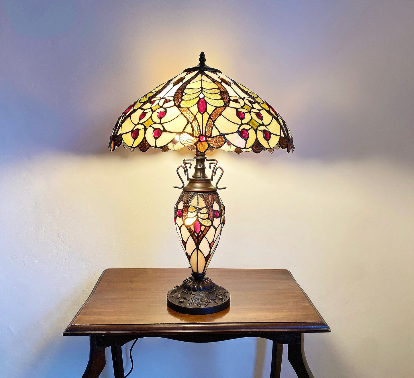 Cream/Red Bullets Double Tiffany Lamp 68cm