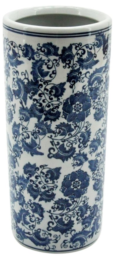 Umbrella Stand Round Blue & White Flowers 18"