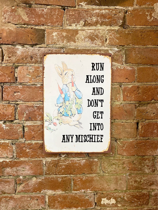 Metal Movie Wall Sign - Peter Rabbit Beatrix Potter - Run Along Mischief