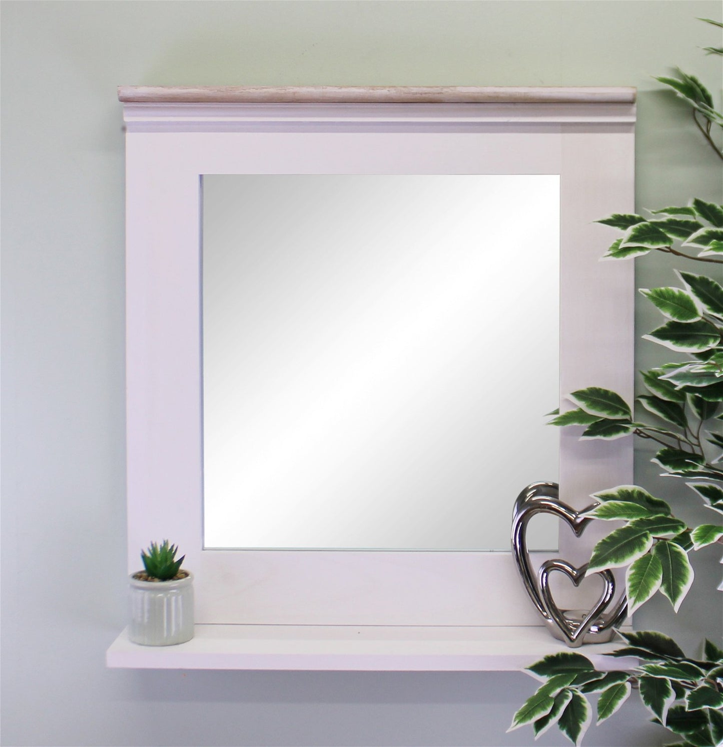 Whitewashed Wall Mirror With Vanity Shelf