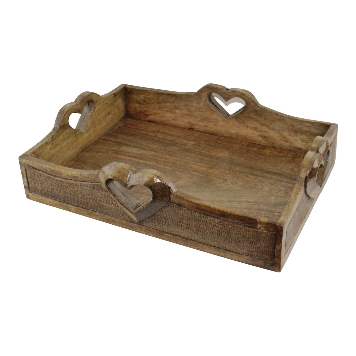 Set Of 2 Mango Wood Heart Detail Serving Trays