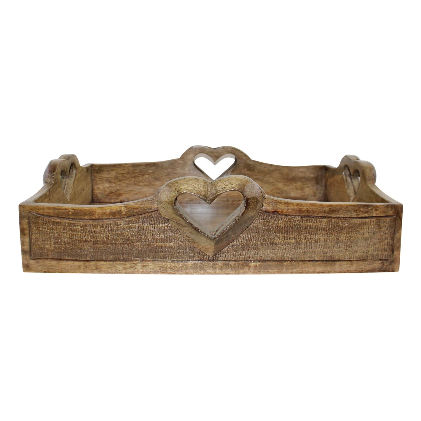 Set Of 2 Mango Wood Heart Detail Serving Trays