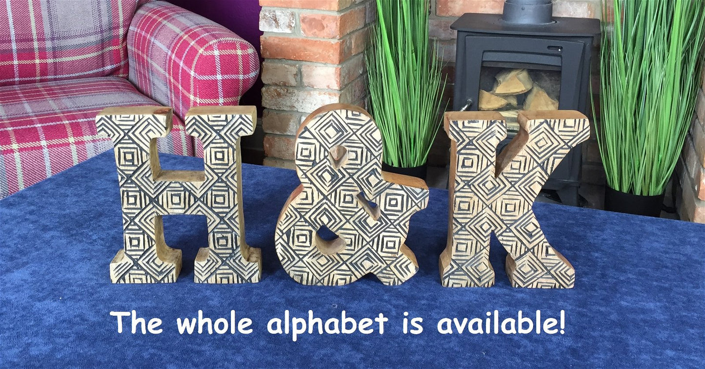 Hand Carved Wooden Geometric Letters Love