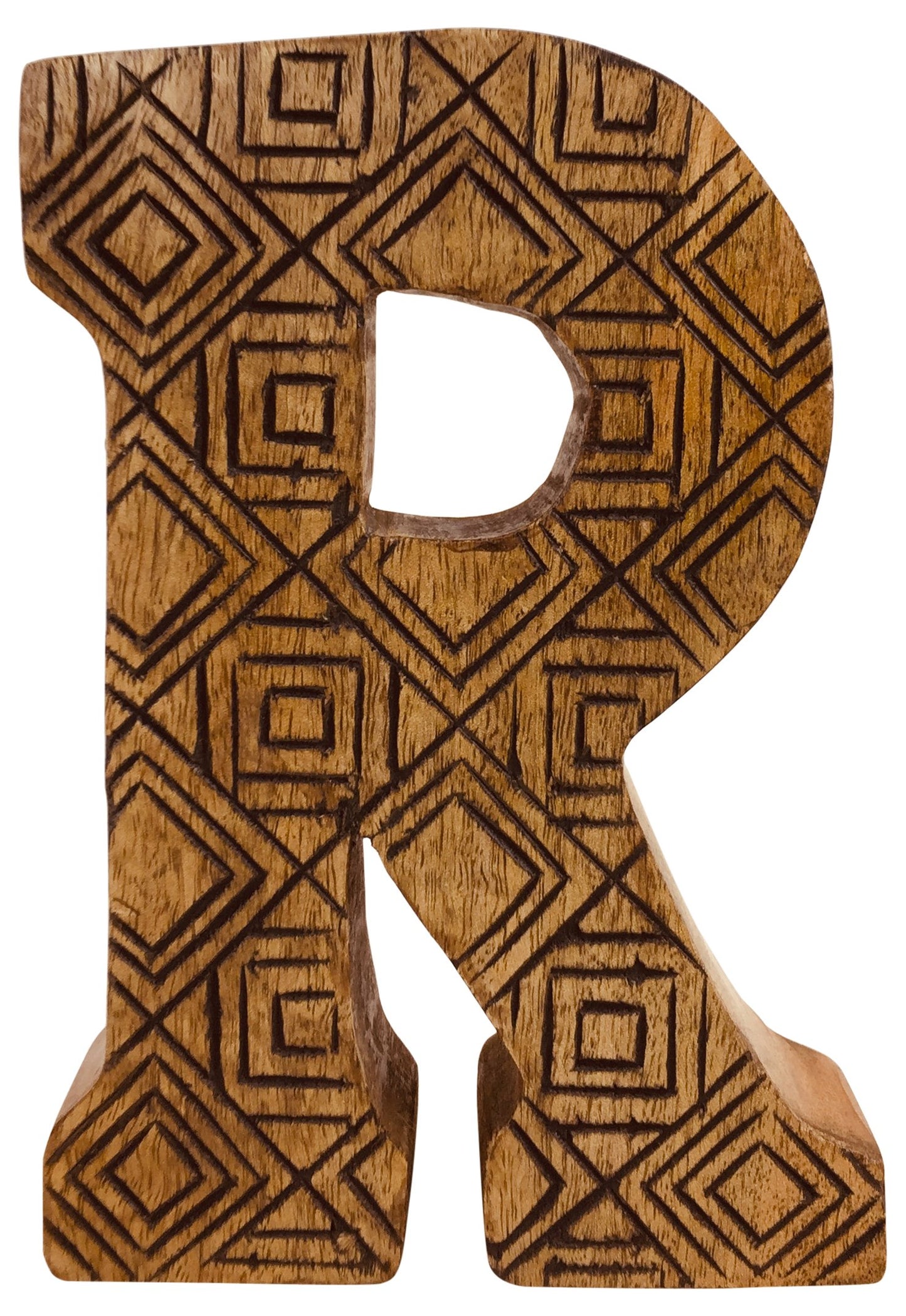 Hand Carved Wooden Geometric Letter R