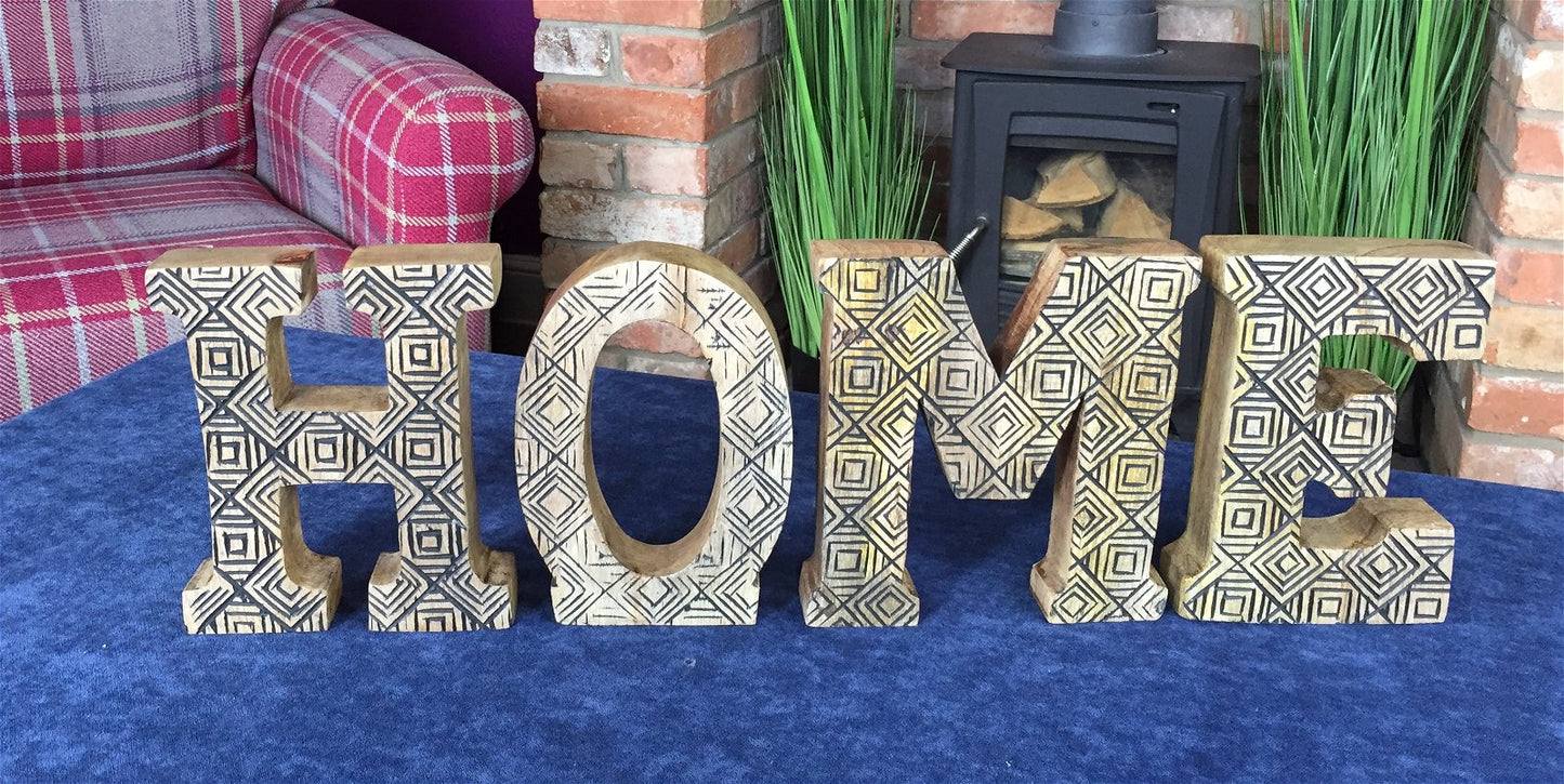 Hand Carved Wooden Geometric Letters Home