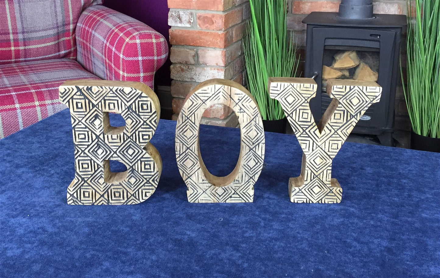 Hand Carved Wooden Geometric Letters Boy