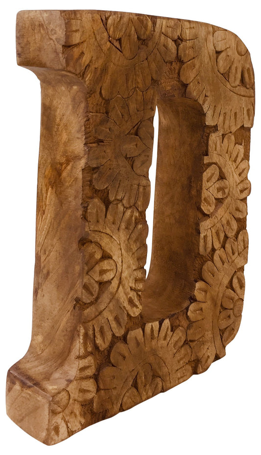 Hand Carved Wooden Flower Letter D