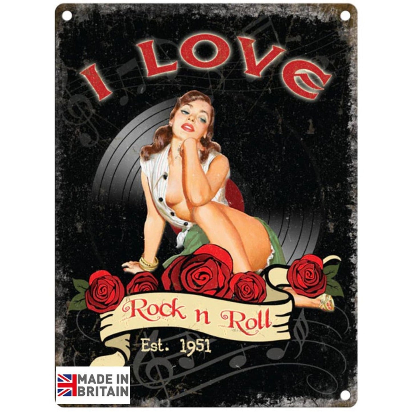 Small Metal Sign 45 x 37.5cm Music I LOVE ROCK AND ROLL