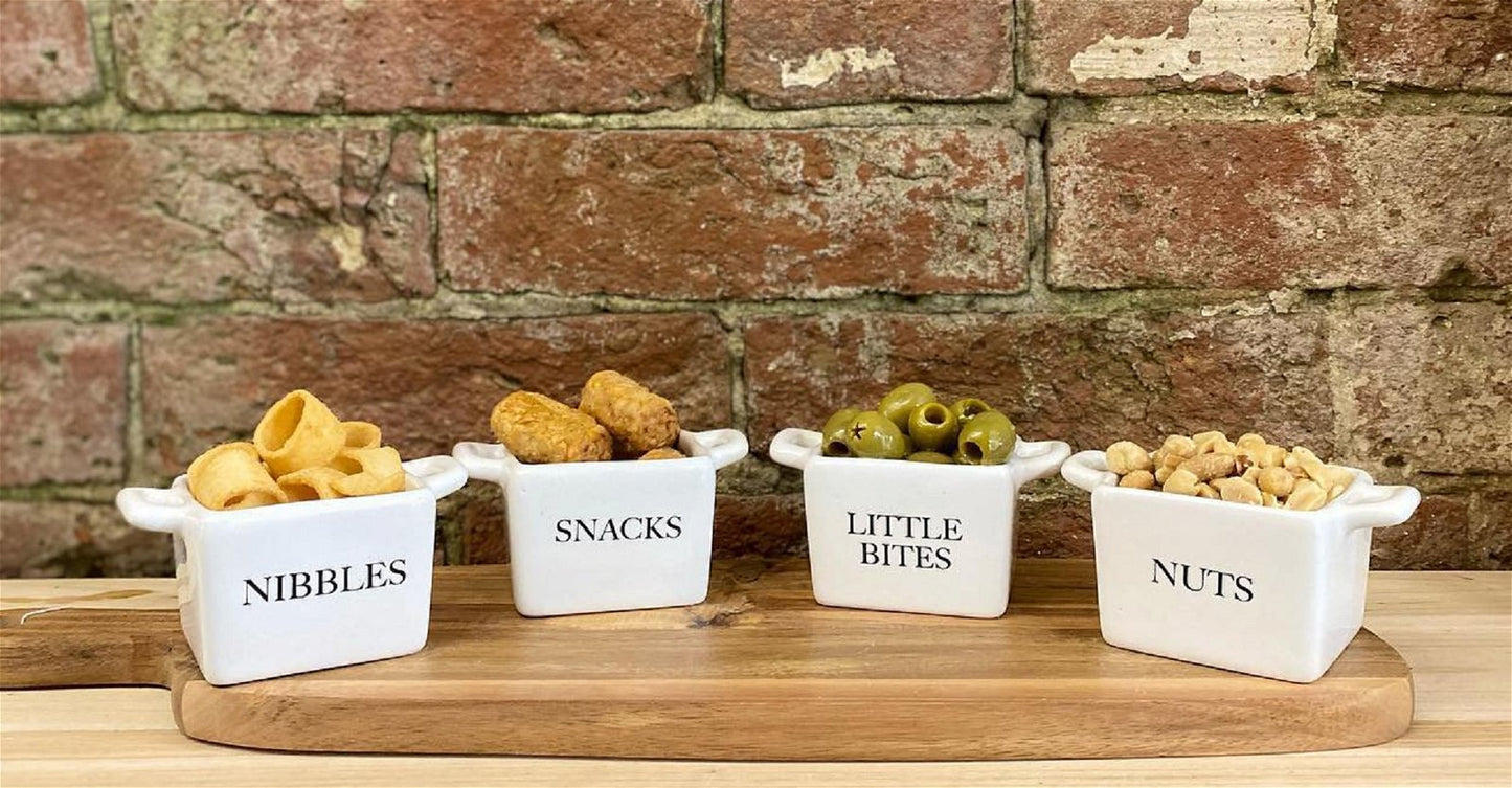 Set of 4 White Ceramic Square Snack Bowls