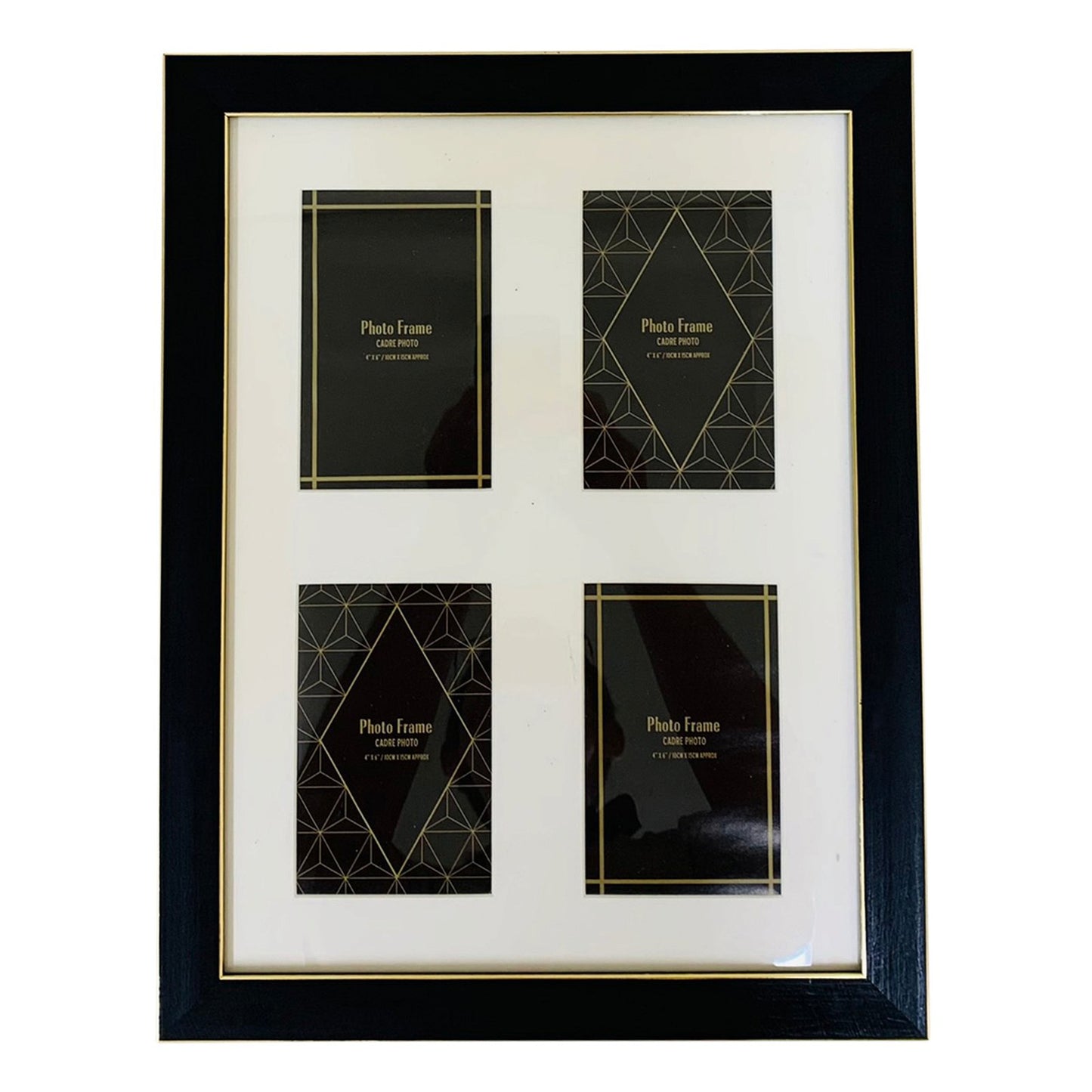 Black And Gold Quad Photo Frame 4x6"