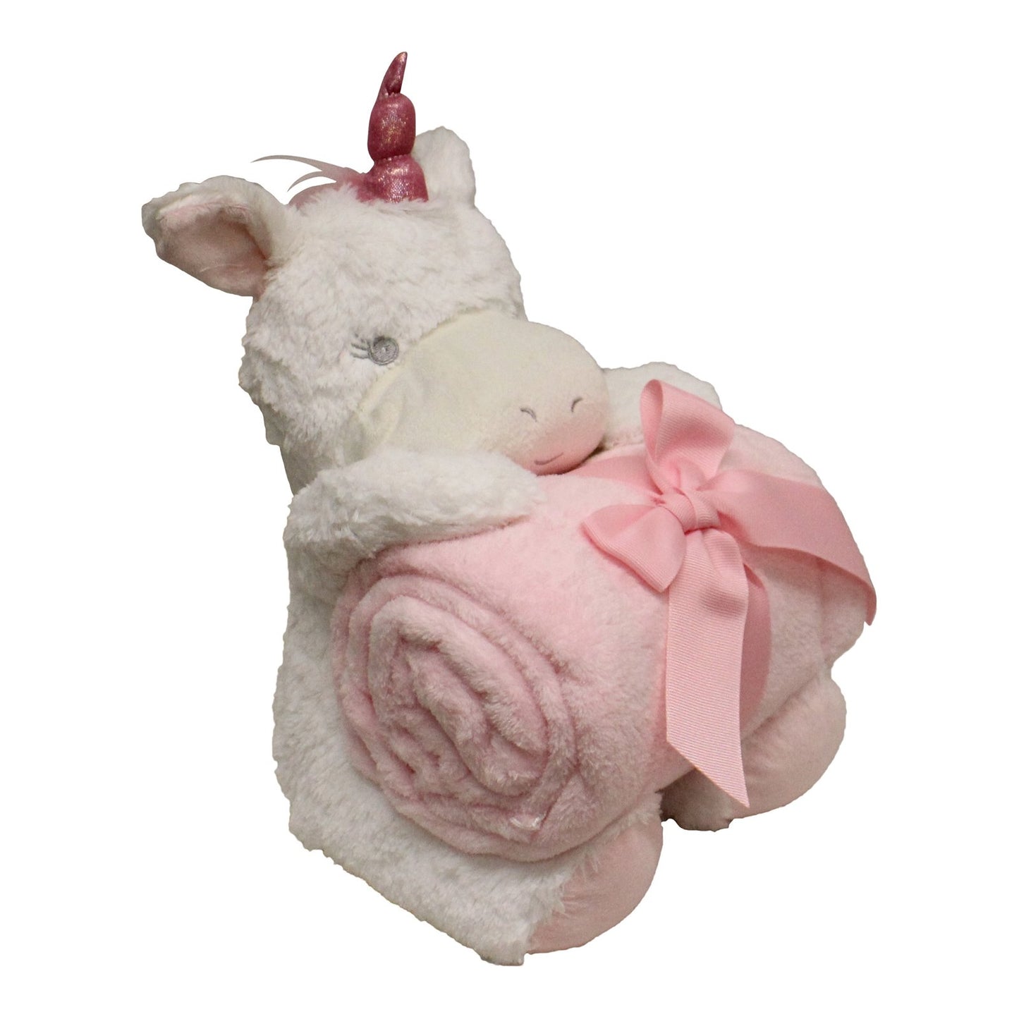 New Baby White Unicorn Teddy & Pink Throw