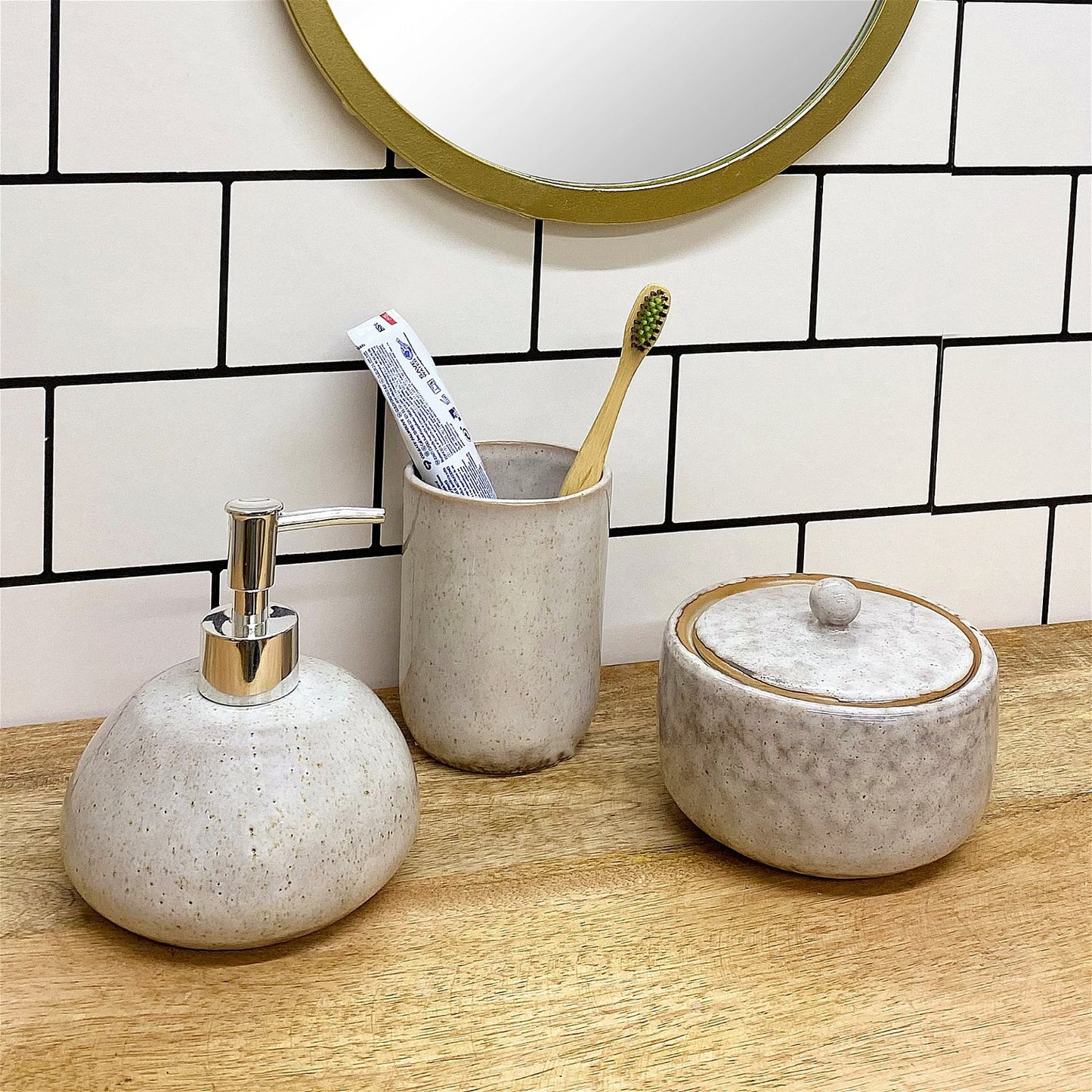 Taupe Ceramic Toothbrush Holder