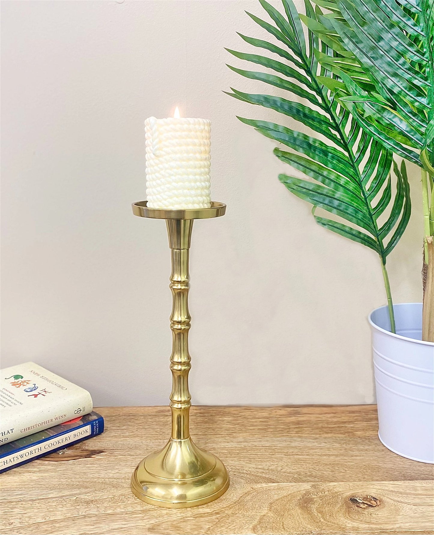 Brass Metal Pillar Candlestick 29cm