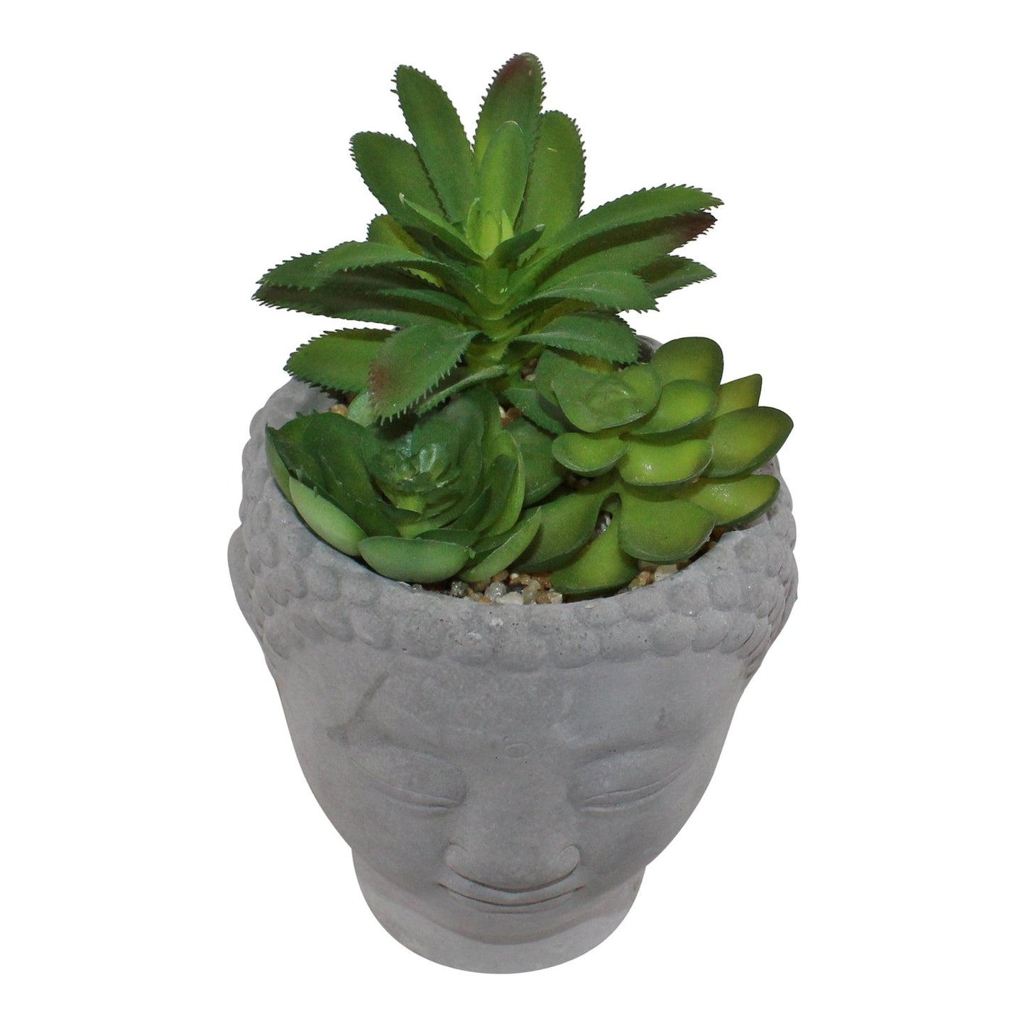 Trio of Faux Succulents in Buddha Head Cement Pot