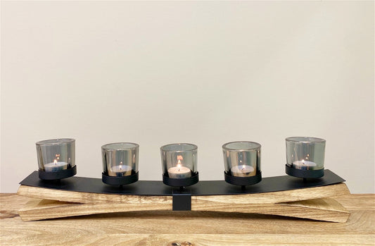 Metal Tealight Holder On Wooden Base 54cm