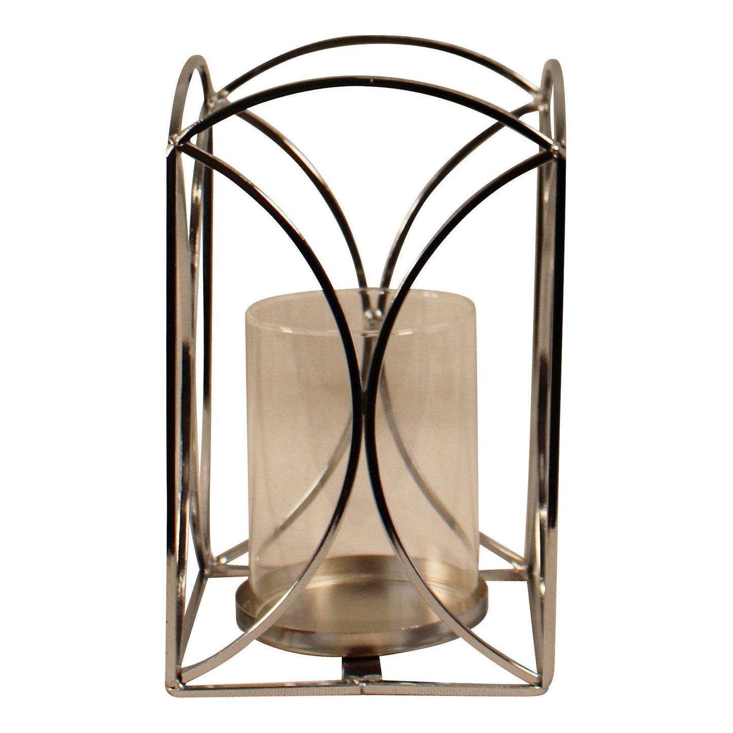 Small Silver Metal & Glass Candle Lantern, 18.5cm.