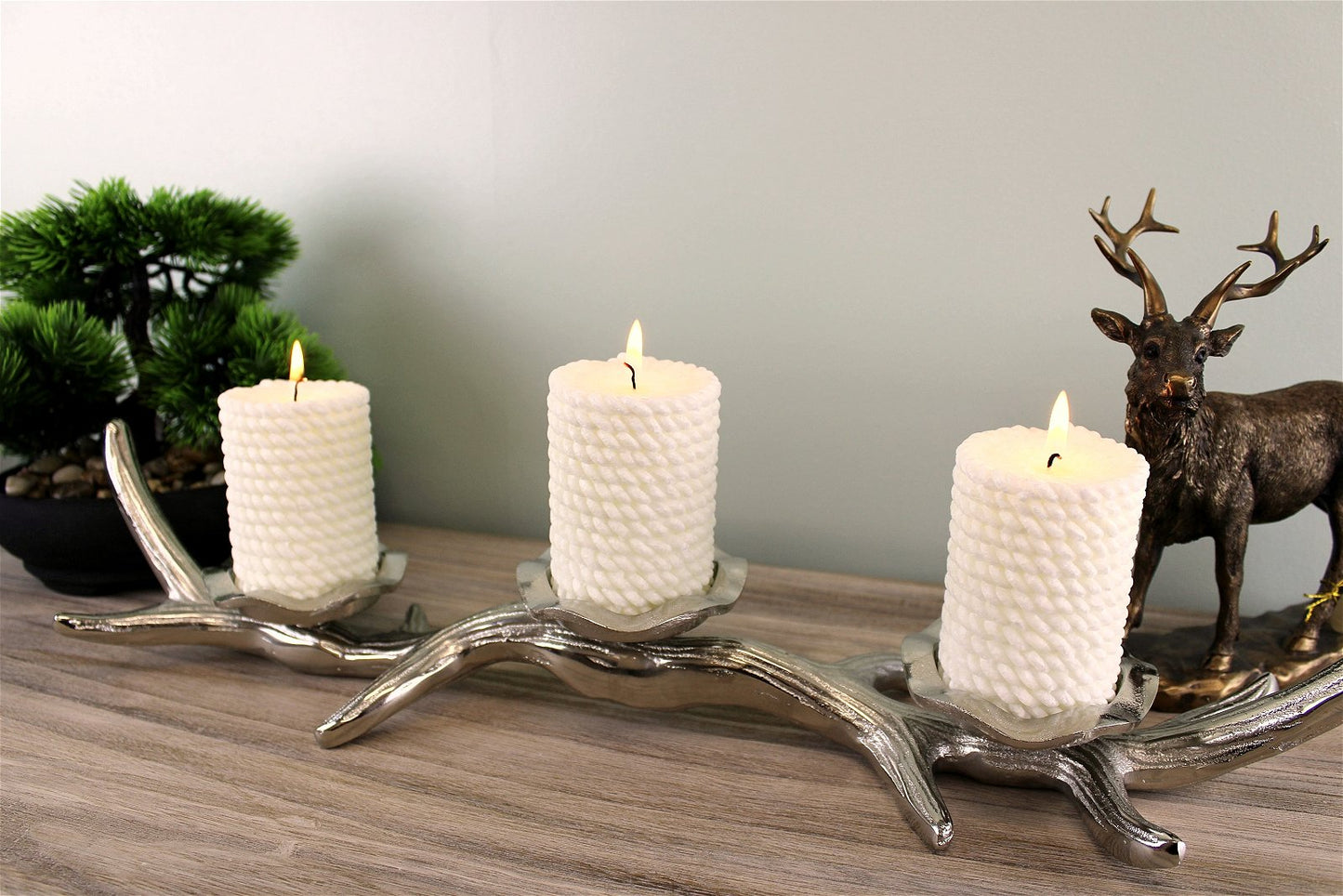 3 Piece Silver Metal Antler Candle Holder