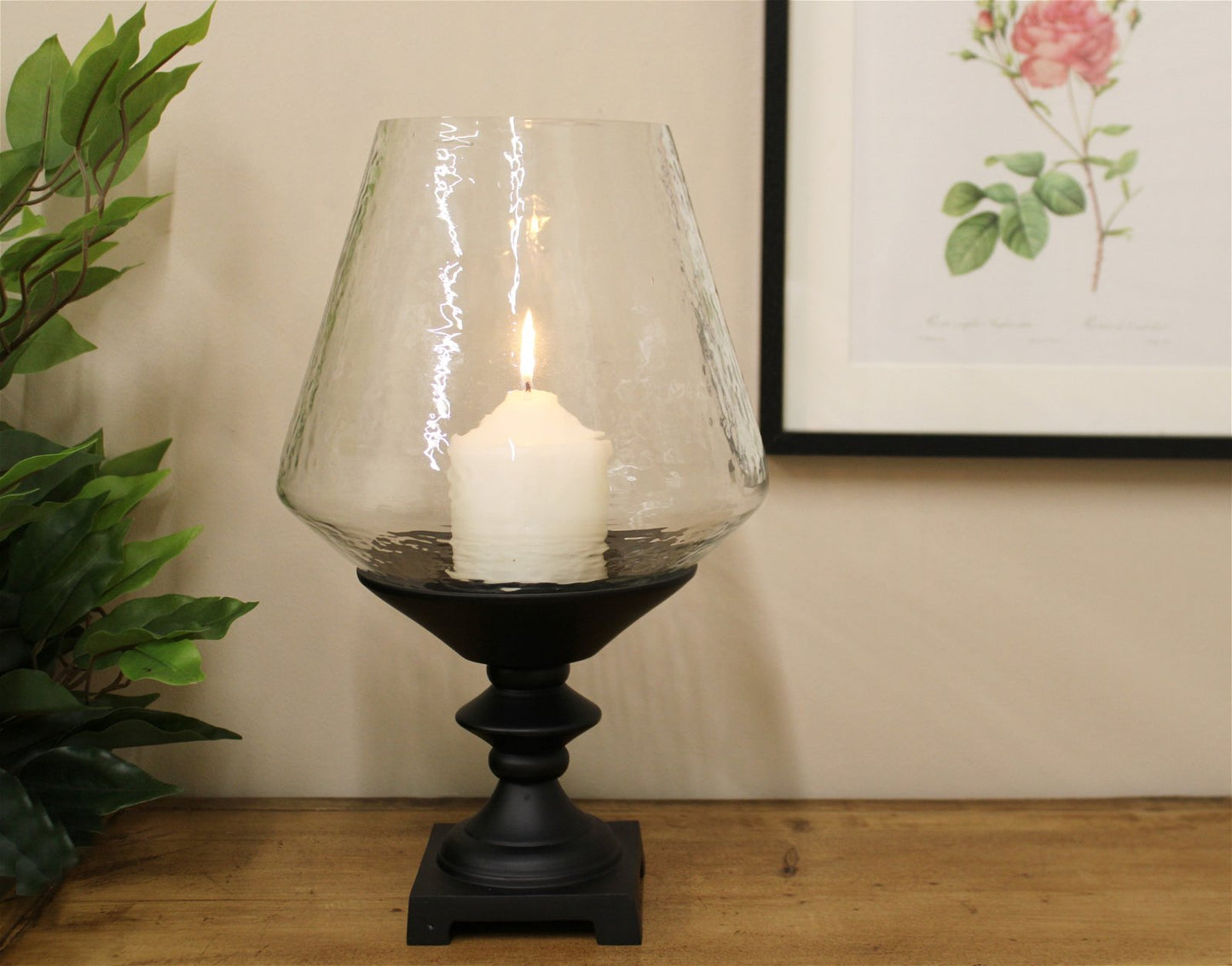 Hurricane Pillar Candle Stand Black