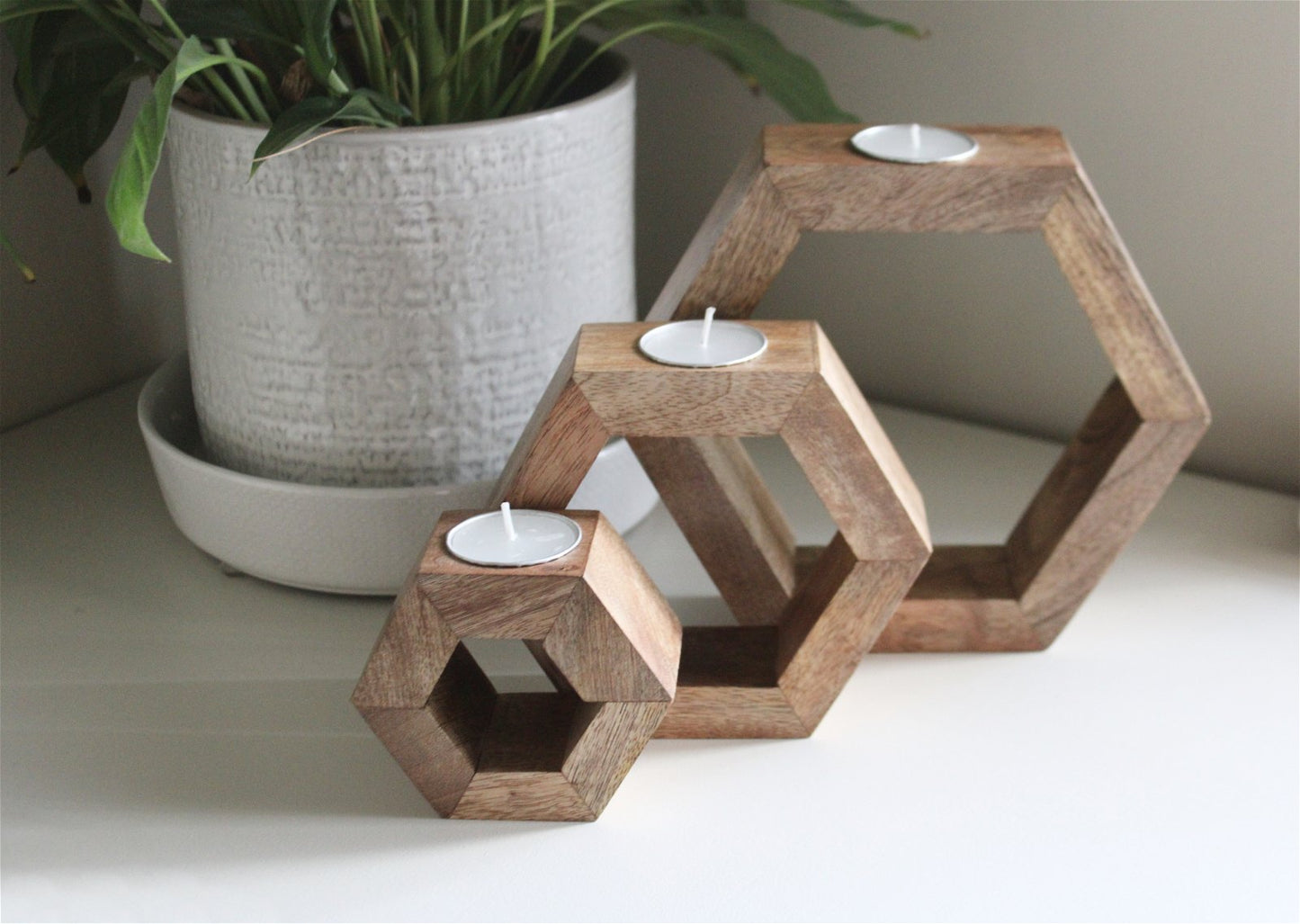 Set of Three Hexagon Tealight Holders