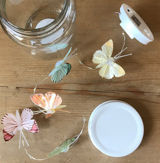 Butterfly Led Light Chain In Glass Jam Jar - Multicoloured