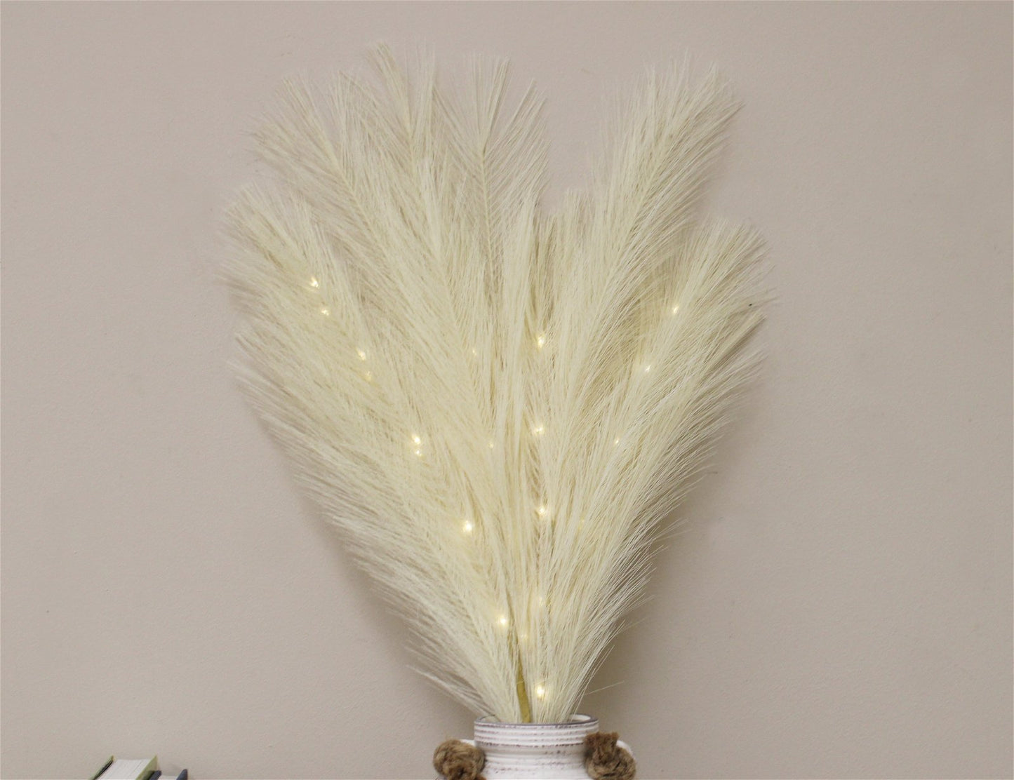 Set of Five Cream Led Pampas Grass Stems