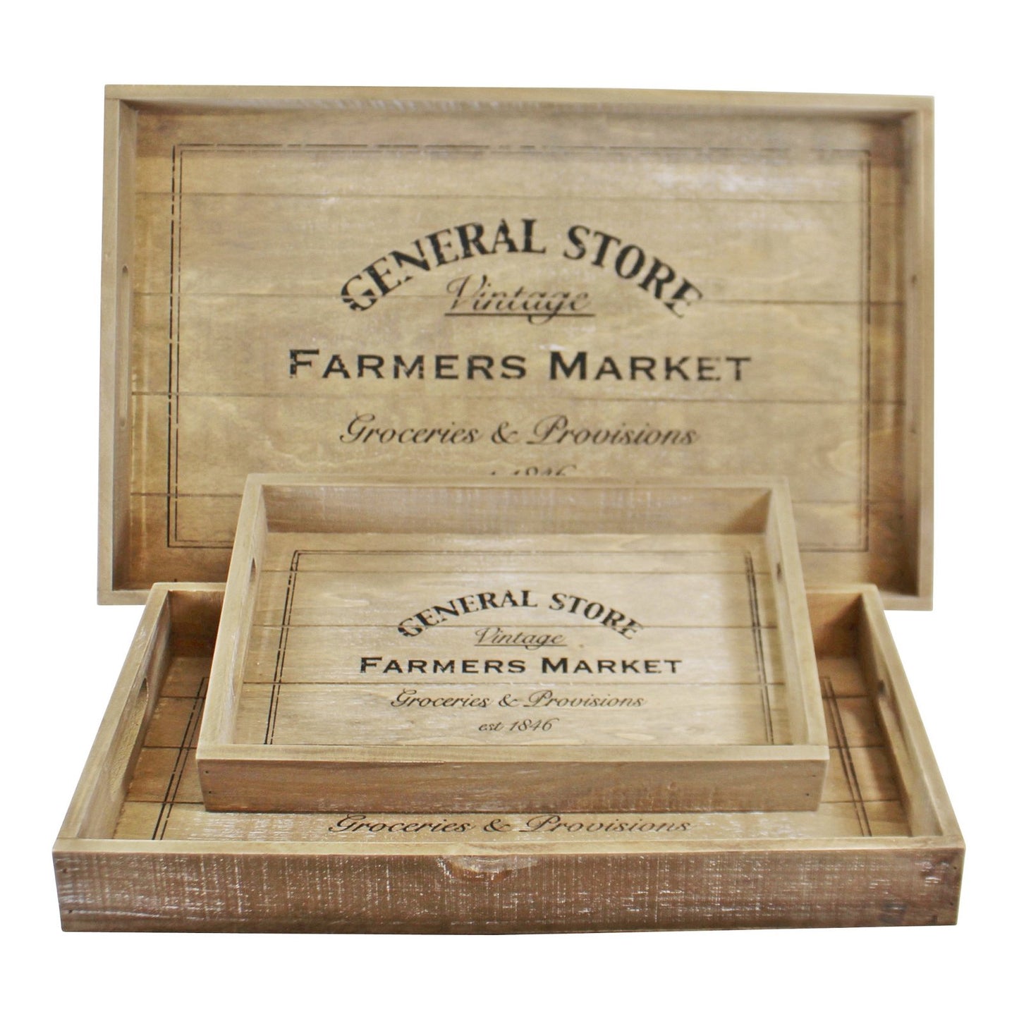 Set Of 3 General Store Wooden Trays With Handles