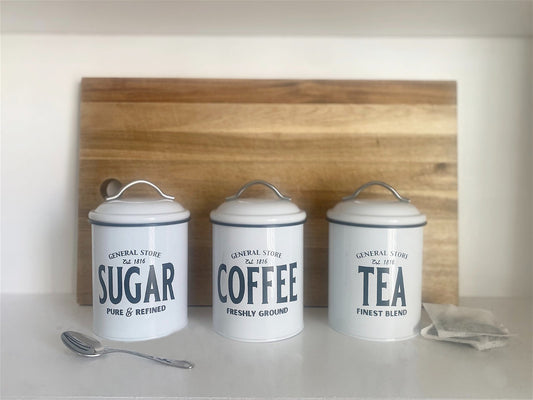 White General Store Tea, Coffee and Sugar Set