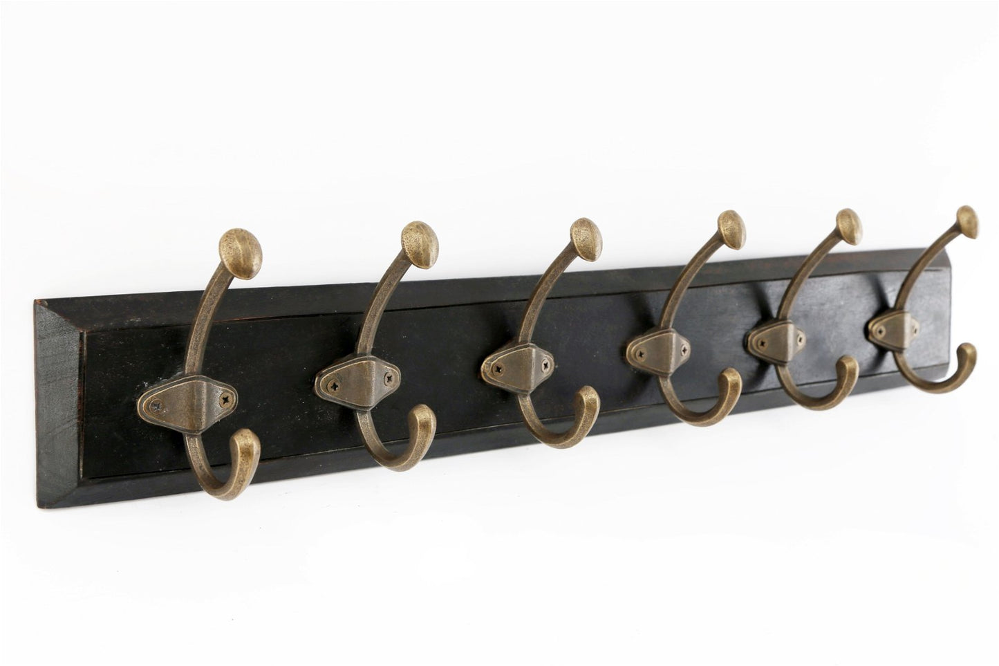 Wooden Base With 6 Brass Large Coat Hooks