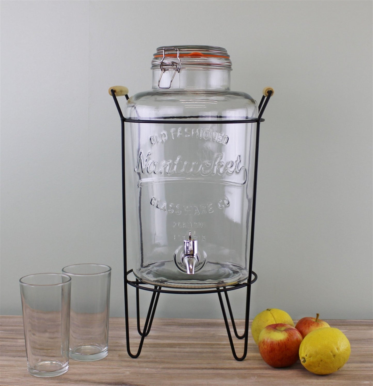 Vintage Style Glass Juice Dispenser on Metal Stand