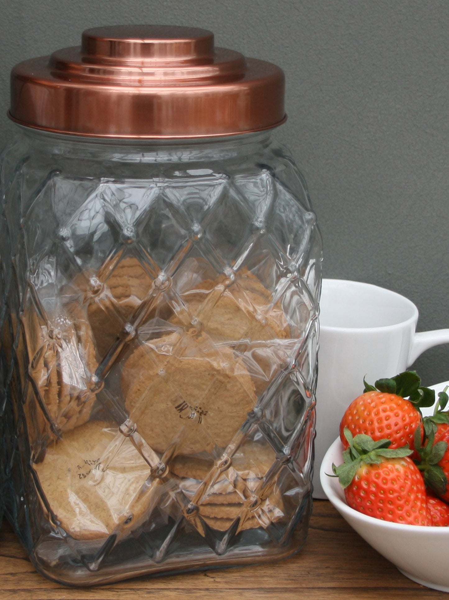 Copper Lidded Square Glass Jar - 10.5 Inch Med