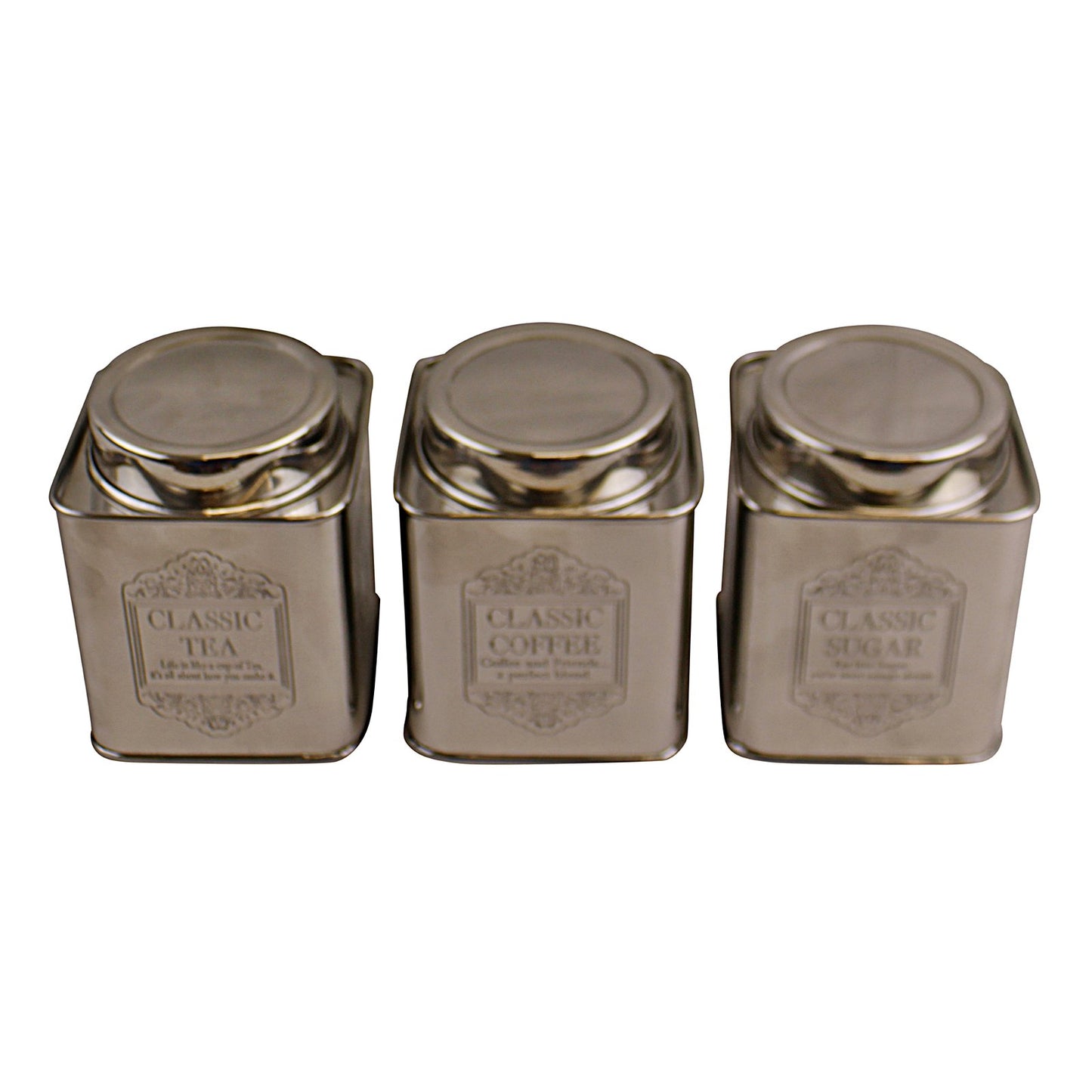 Silver Metal Tea, Coffee & Sugar Storage Tins