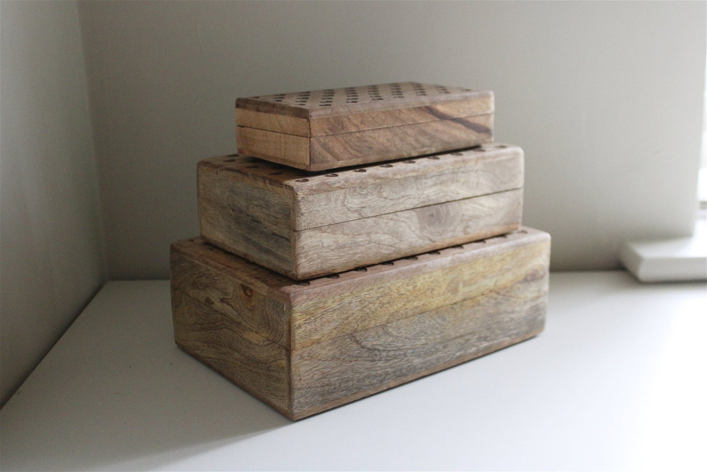 Set of Three Wooden Heart Design Boxes