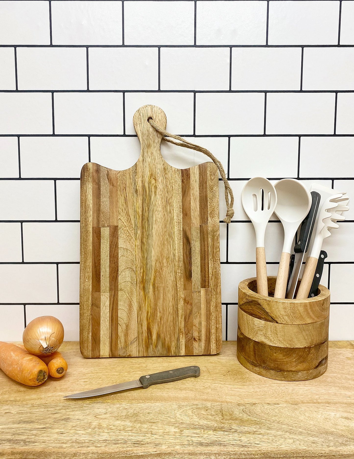 Striped Wooden Large Chopping Board