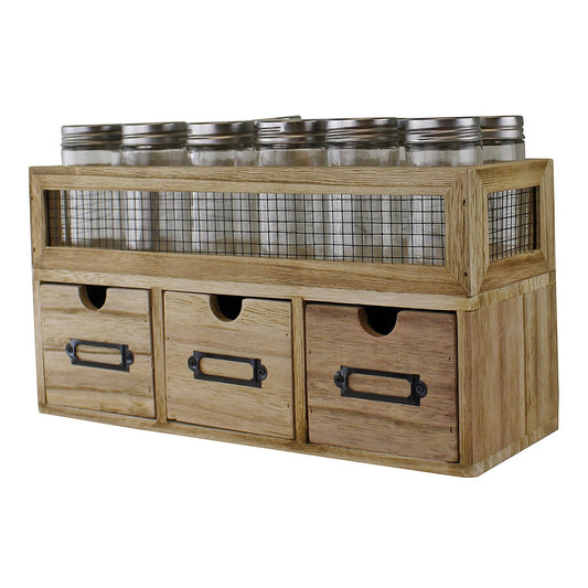 12 Jar Freestanding Spice Rack With Bottles & 3 Drawer Cabinet