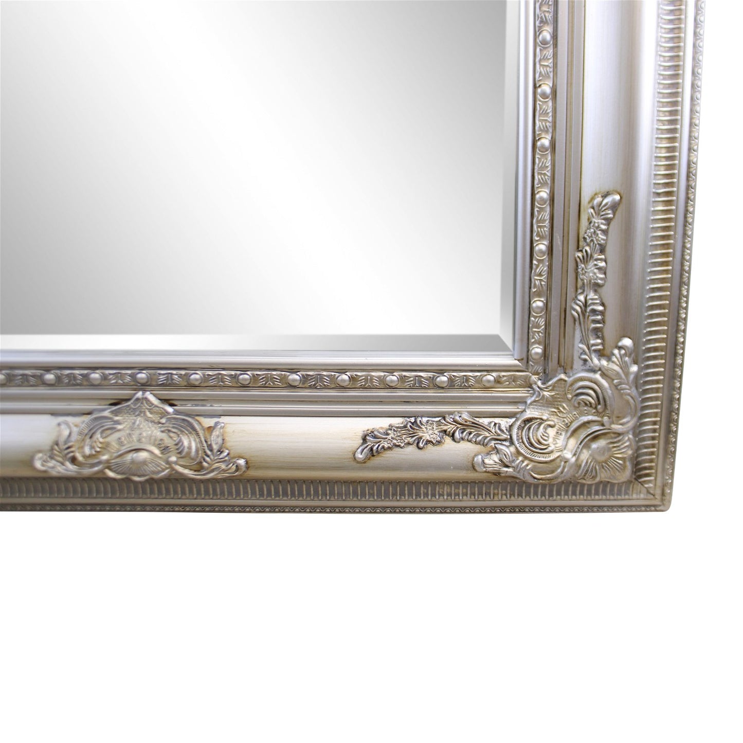 Ornate Silver Framed Wall Mirror With Bevelled Glass, 148x87cm