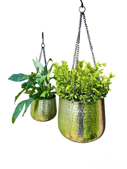 Set of Two Hanging Hammered Planters