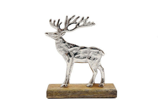 Silver Reindeer On Wood Base Large