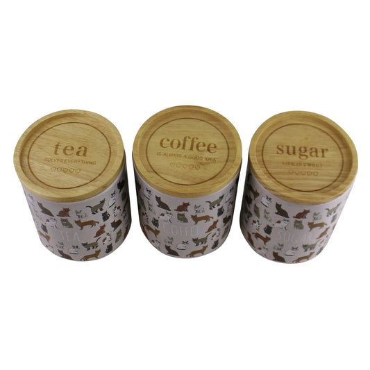 Ceramic Cat Design Tea,Coffee & Sugar Canisters