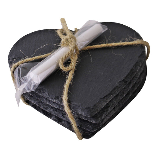 Set of 4 Slate Heart Coasters With Chalk