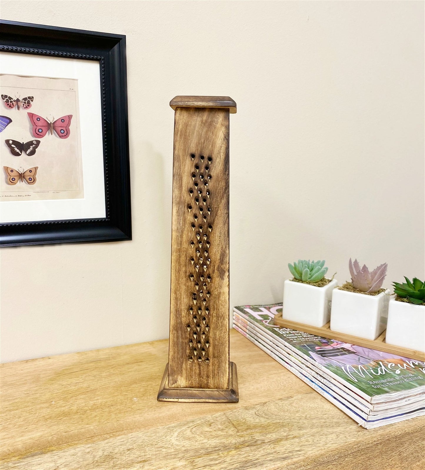 Wooden Tree of Life Tower Incense Stick and Cone Burner Holder