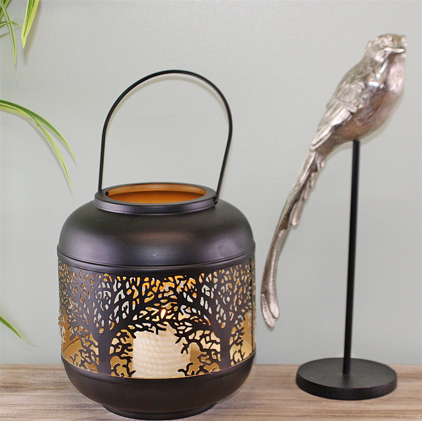 Large Tree Of Life Cutout Design Black Candle Lantern