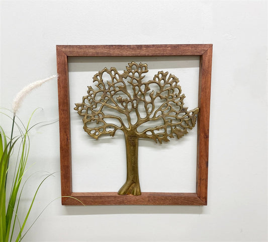 Brass Tree Of Life In Wooden Frame