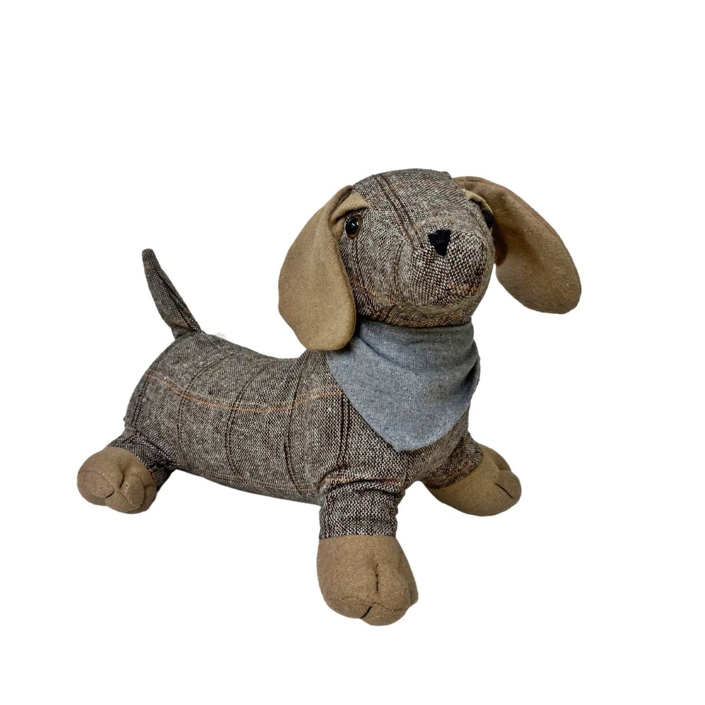 Brown Herringbone Fabric Sausage Dog Doorstop