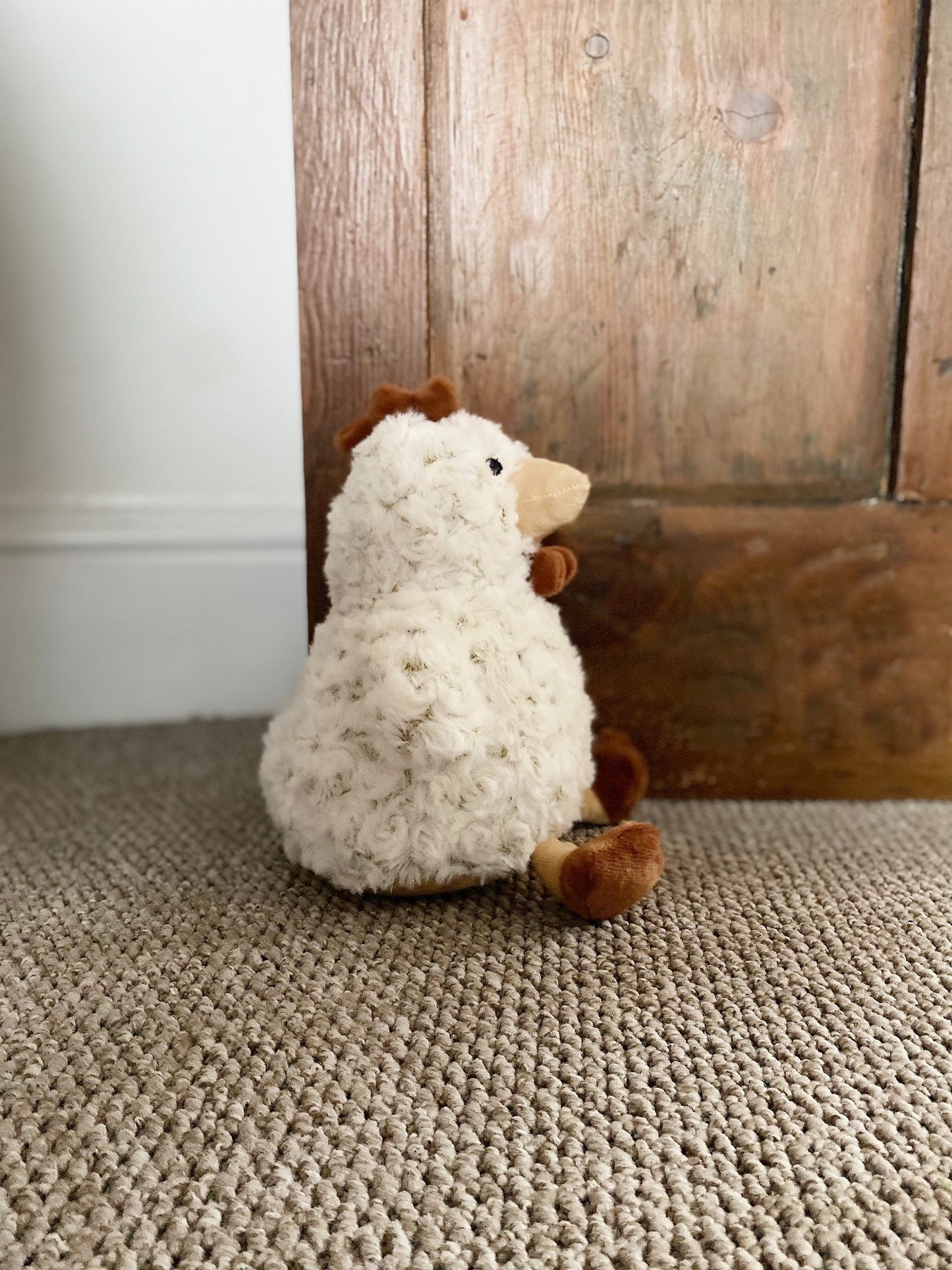 Curled Fur Fabric Brown Chicken Doorstop