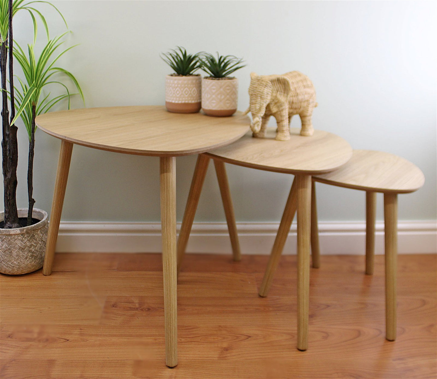 Set of 3 Oval Nest Of Tables, Wooden Finish