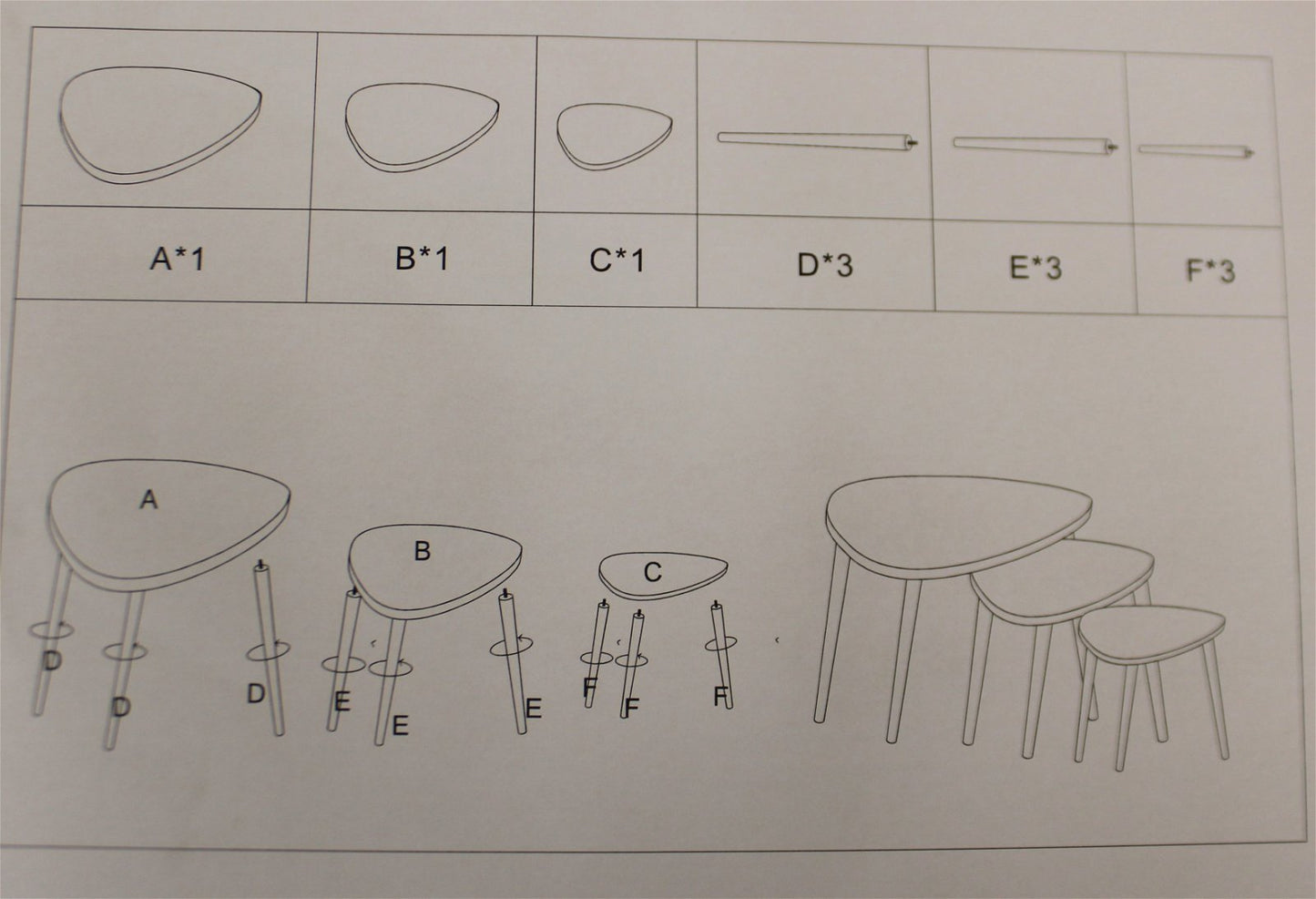 Set of 3 Oval Nest Of Tables, Wooden Finish