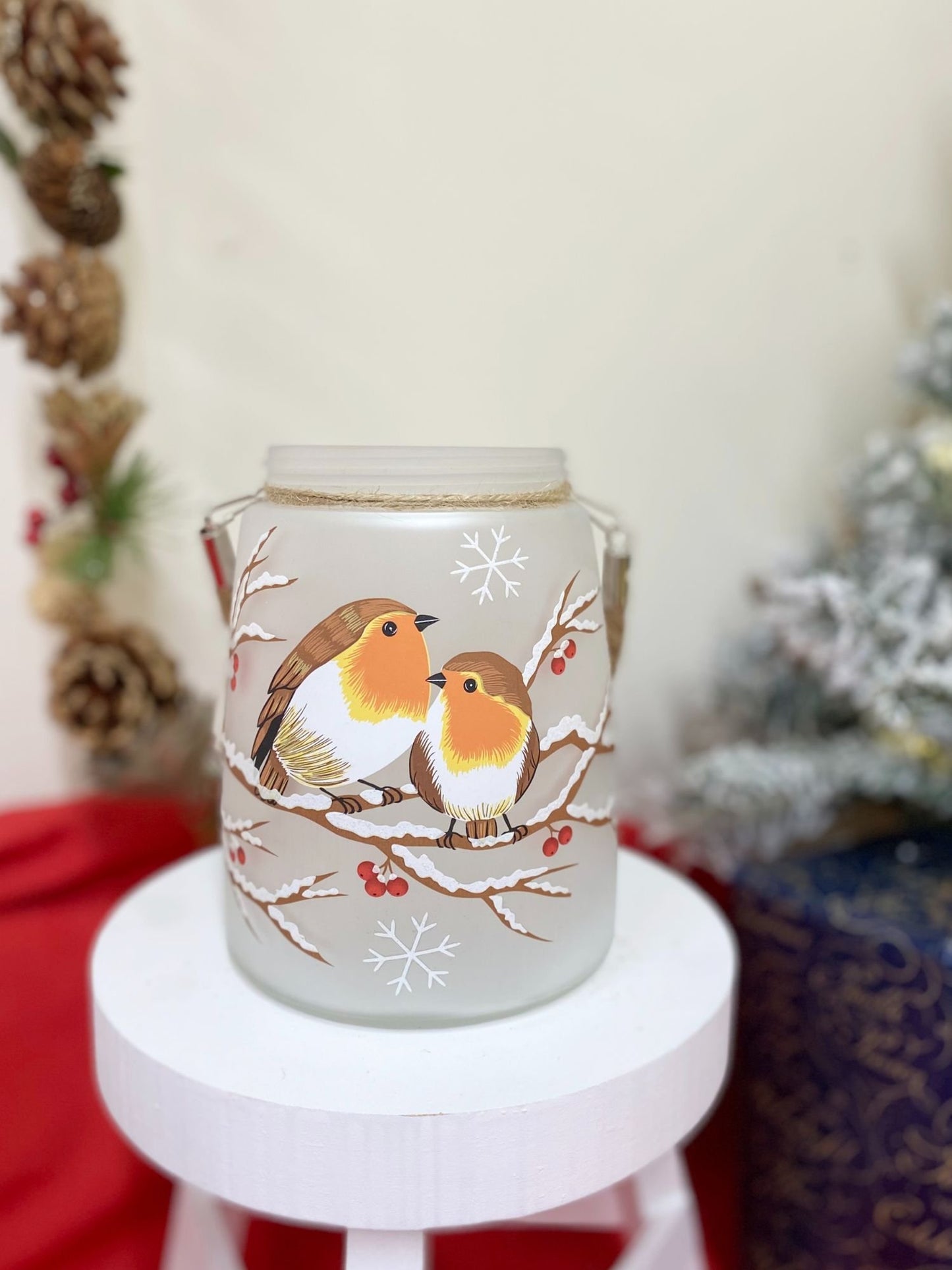 Christmas Robin Lantern With Rope Handel